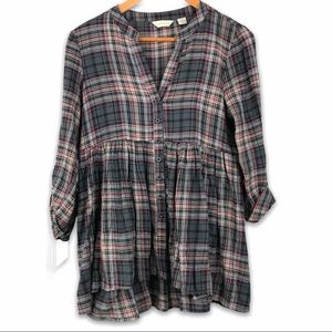 Anthropologie 11•1•Tylho Plaid Peplum Ruffle Top